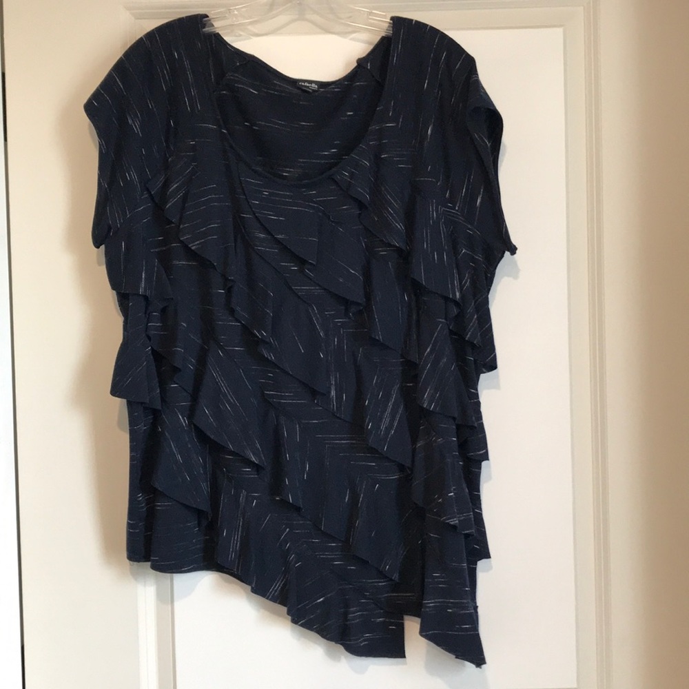 Rafaella Navy ruffled sleeveless dress shirt 3X